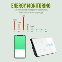Melery สวิทช์พัดลมความเร็วสวิทช์ Wifi สมาร์ท Tuya Light 4Gang Glass Touch Sensor Panel Power Monitor ระยะไกล Alexa Google Home 4