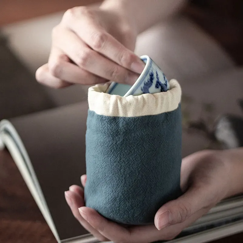 1Pc New Creative Tea Set Single Cup Fascicular Orifice Bundle Pocket Tea Can Storage Brocade Cotton Hemp Teaware Cloth Bag