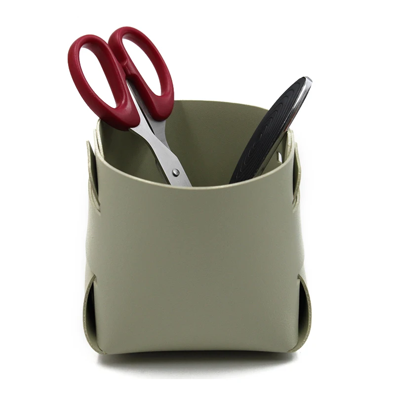 Office Desk Leather Storage Bucket, Miscellaneous Storage Box, Pen Holder - immagine 5