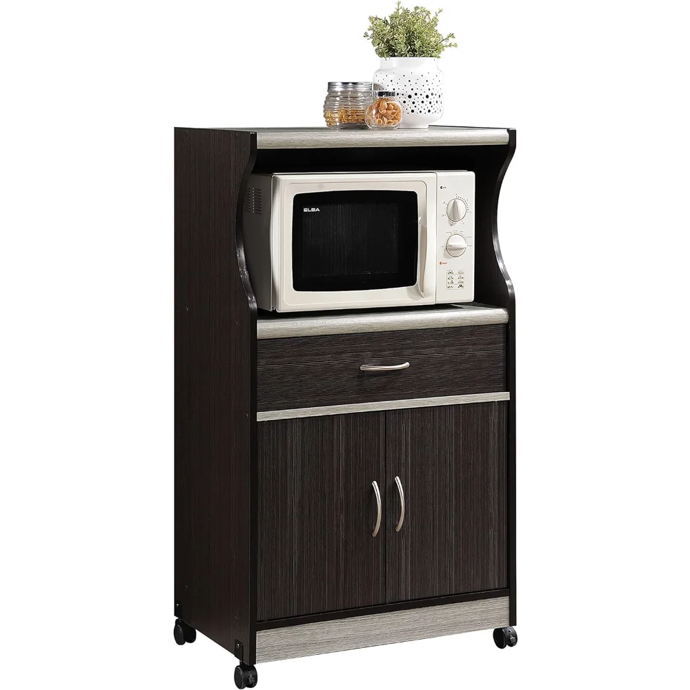 

Hodedah Microwave Cart with One Drawer, Two Doors, and Shelf for Storage, Chocolate Grey kitchen cabinet furniture