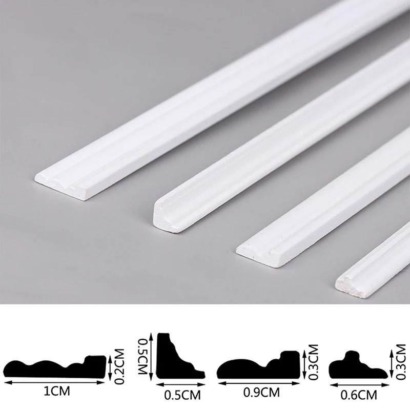 8Pcs 1:6/1:12 Dollhouse Miniature Accessories Molding Wood Trim Skirting Line Wall Panel Waist Lines White Baseboard Top Line 2