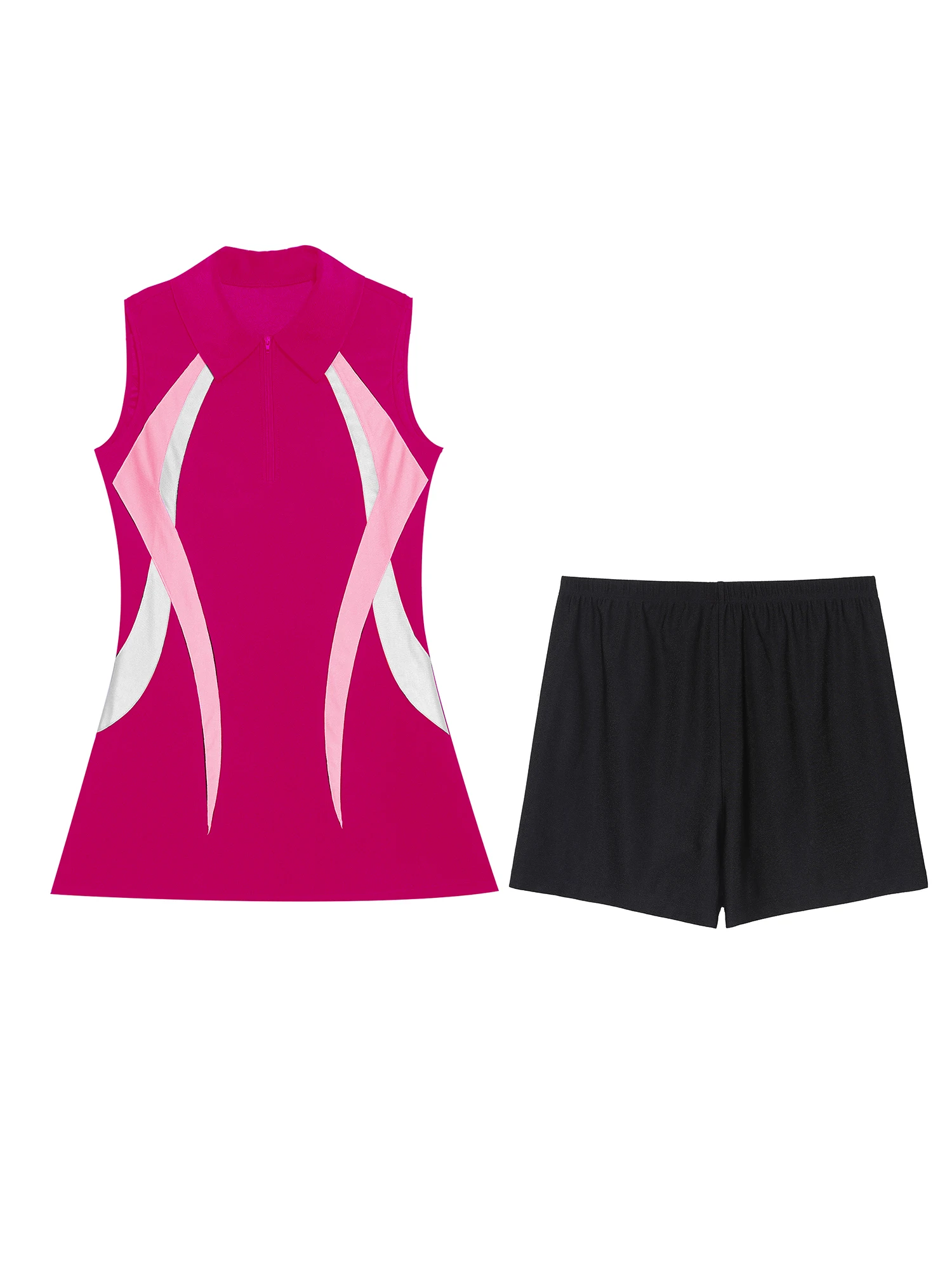Womens Tennis Dresss Badminton Golf Outfit Sports Set Sportswear Outdoor Activities Sleeveless Zipper Athletic Dress with Shorts