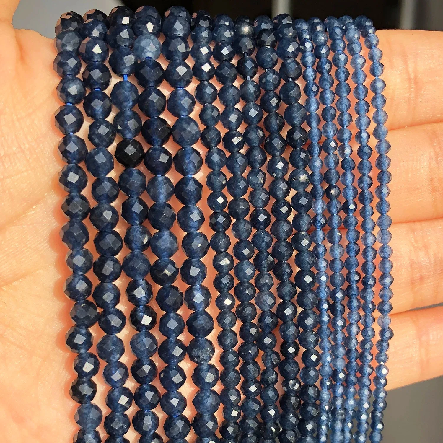 1PC 2/3/4mm Blue Sapphire Natural Faceted Stone Beads Loose Spacer Beads for Jewelry Making DIY Earrings Necklace Charms