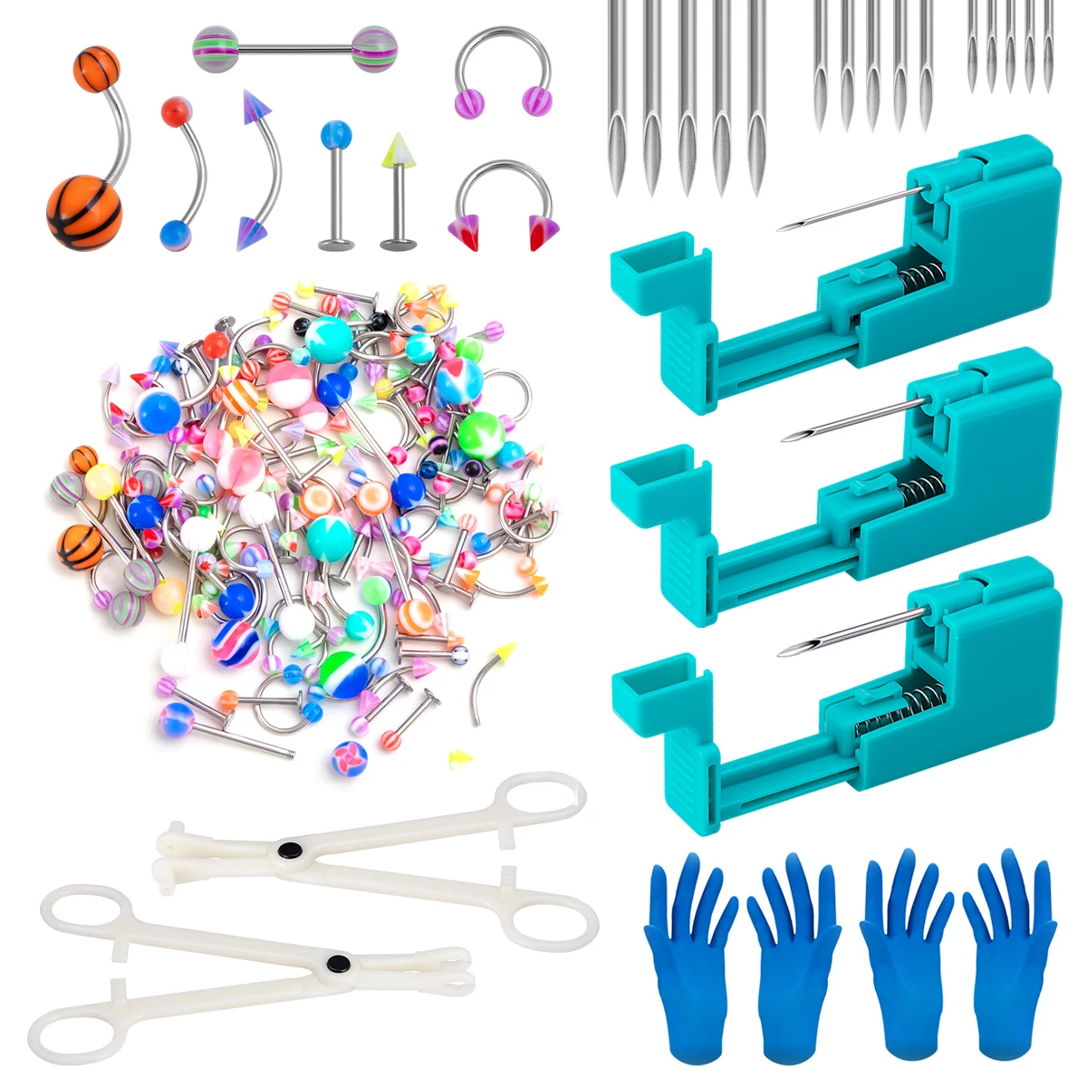 Body Piercing Tool Kit Easy to Use Body Piercing Gun Lip Nose Tongue Cartilage Eyebrow Navel Piercing Jewelry for Women Men 6
