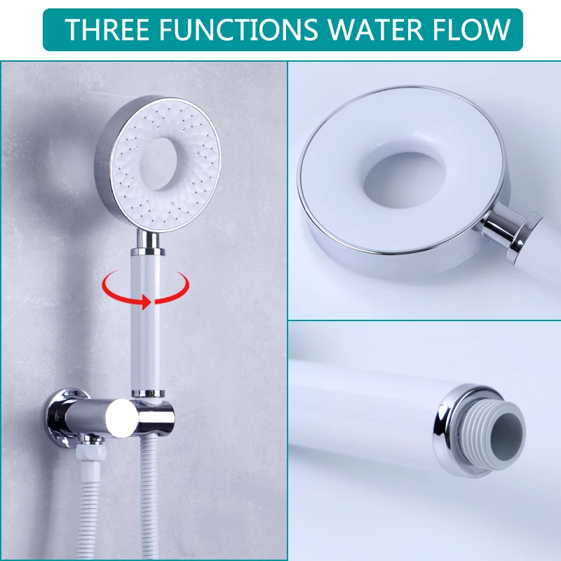 White Hand Shower Large Rainfall Hand Held High Pressure Shower Head Set ABS Holder with 1.5m Hose Accessories Black