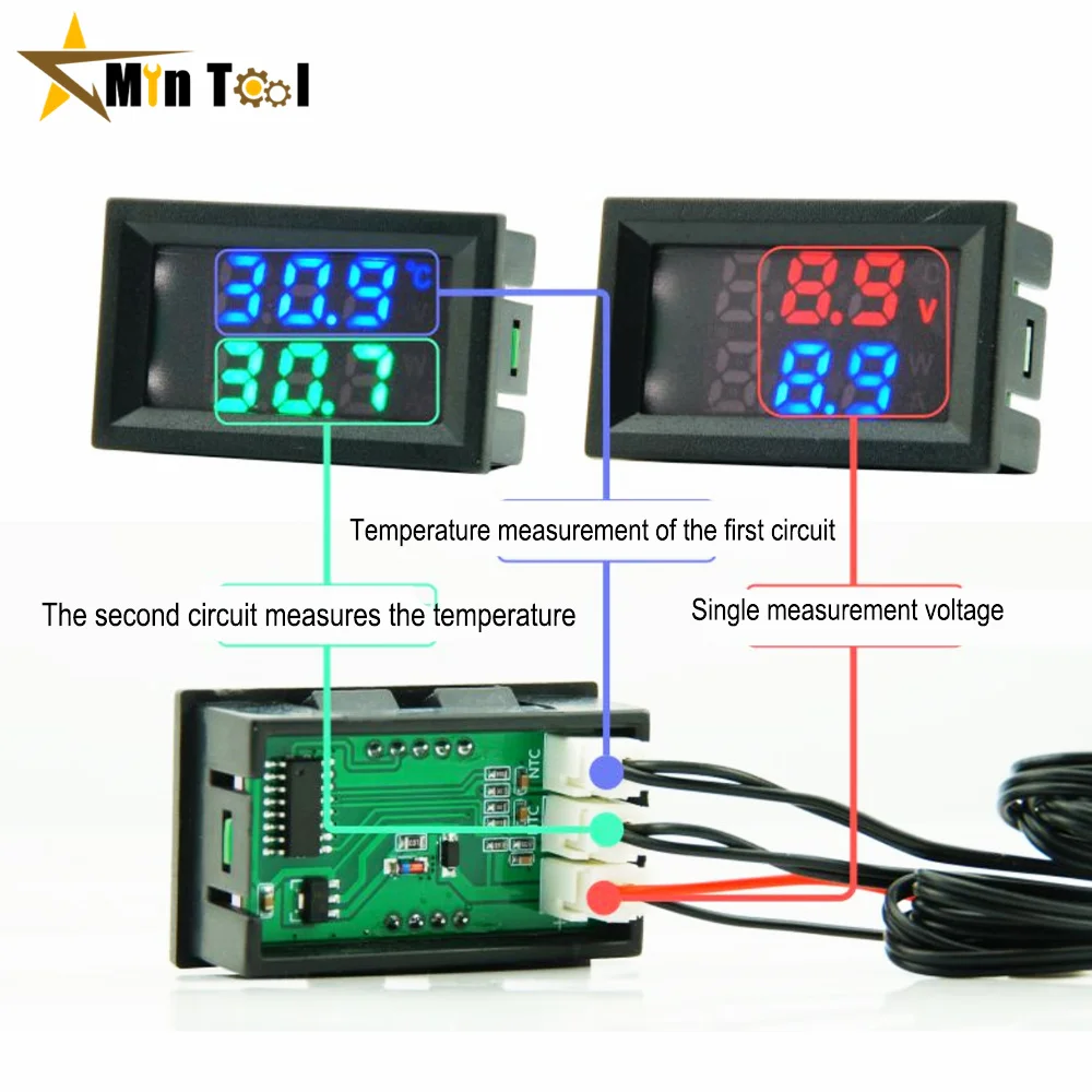 DC4-30V 100cm 디지털 DC 이중 디스플레이 전압계 온도계 온도 감지기 NTC 10K 3950 프로브