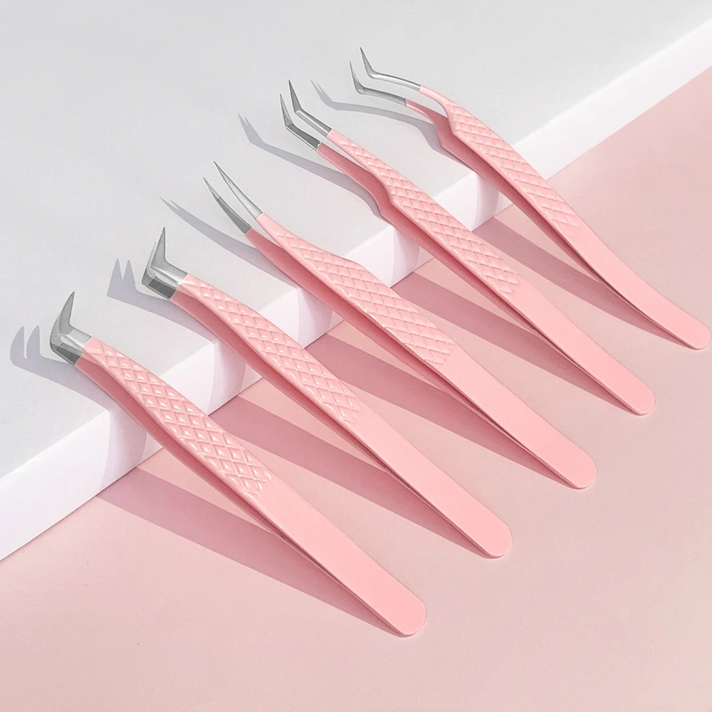 

Stainless Steel Eyelash Tweezers Precision Fiber Tip Grip 90-degree Designed For Eyelash Extension Olecranon Type Anti-static