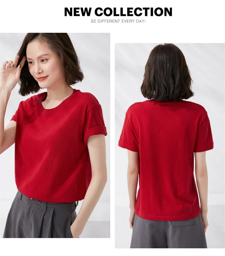 Women T-shirts 2024 Summer Tops Solid Short Sleeve Loose O-neck 100% Cotton Casual Ladies Shirts Harajuku Korean Woman Tshirts