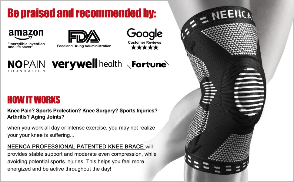 NEENCA knee brace compression sleeve worn on leg, designed for joint support and pain relief 08