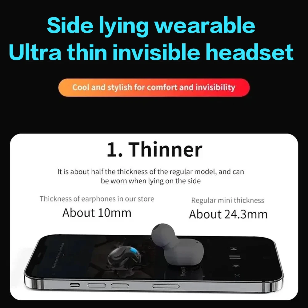 Bluetooth-Compatible 5.3 Sense-Free Micro Sleep Earbuds Noise Cancelling Open Ear Headsets Touch Control for Travel and Business