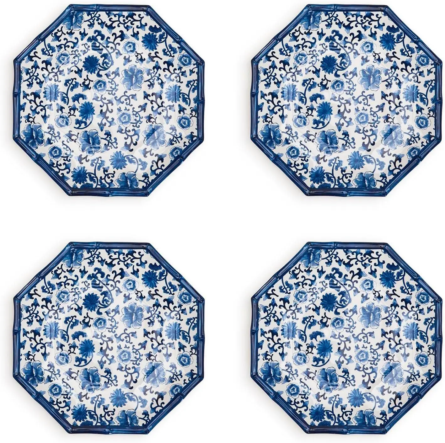 

Company Set Of 4 Chinoiserie Touch Octagonal Dinner Plate With Bamboo Rim