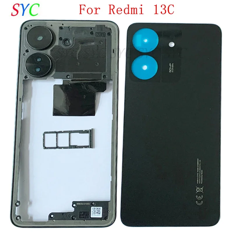 Rear Door Battery Cover Housing Case For Redmi 13C Back Cover with Middle Frame Sim Card Tray Repair Parts phone back cover,glass phone back cover