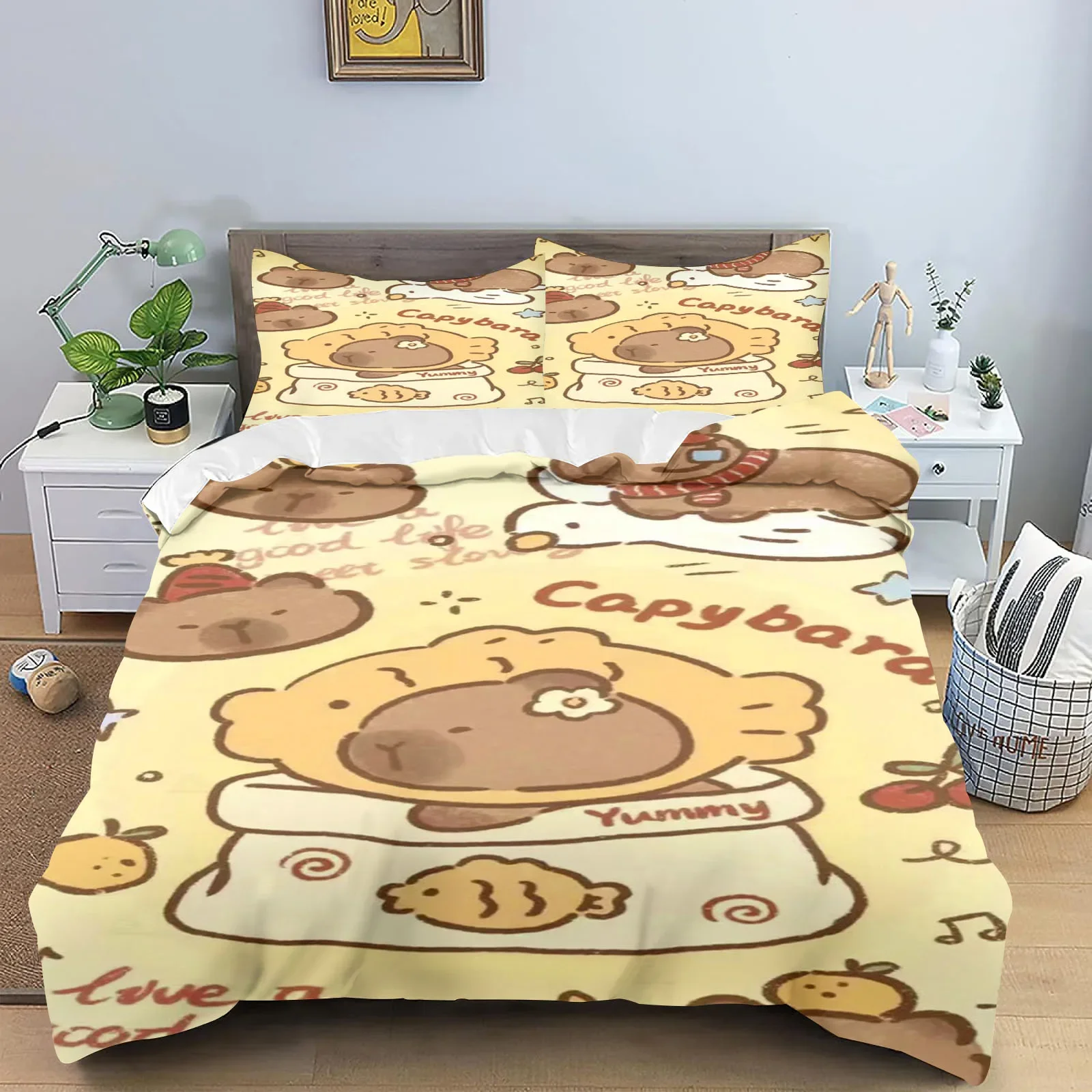 Anime Capybaras Duvet Cover Bedding Pillowcase Printed Children And Adult Set Queen Size Reactive Printing Quilt
