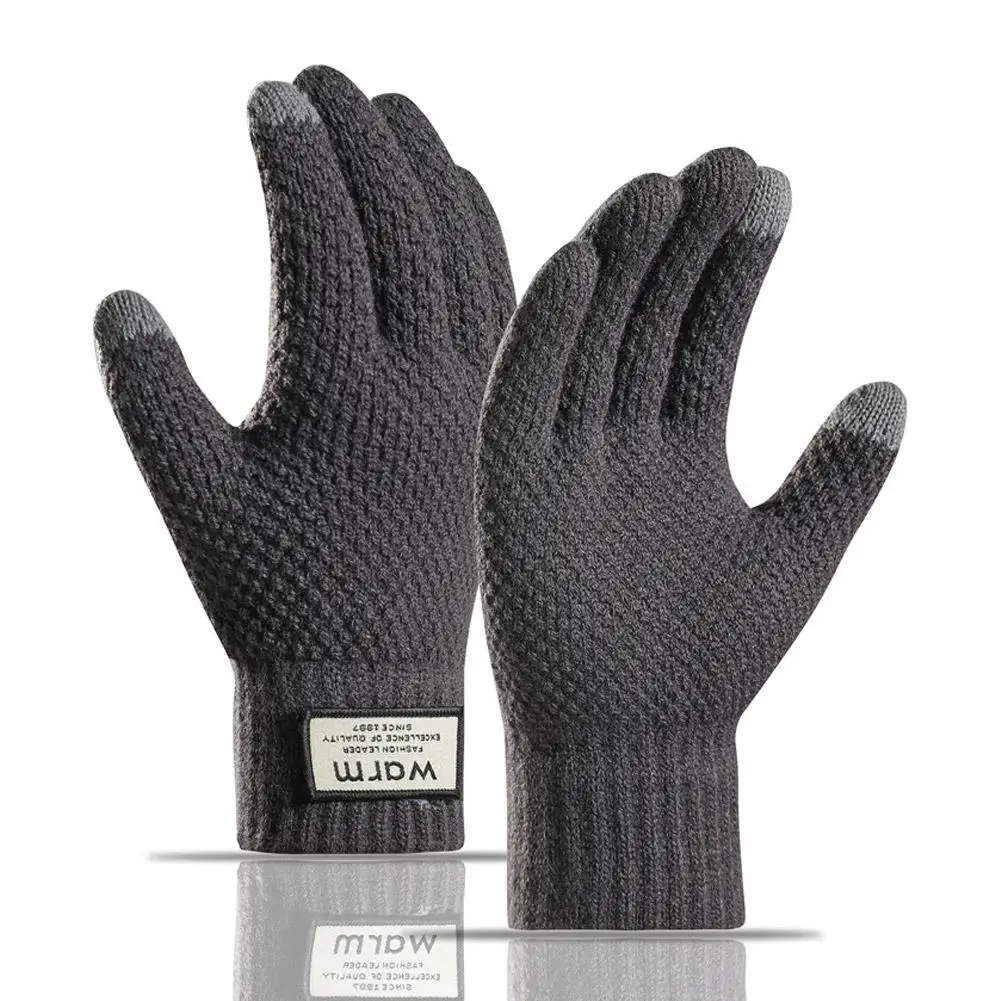 Gestrickte Thermo-Herrenhandschuhe, Übergröße, Fleece, Herbst und Winter, weich, dick, elastisch, Jacquard-Wolle, Touchscreen, warme Handschuhe – Detail 5