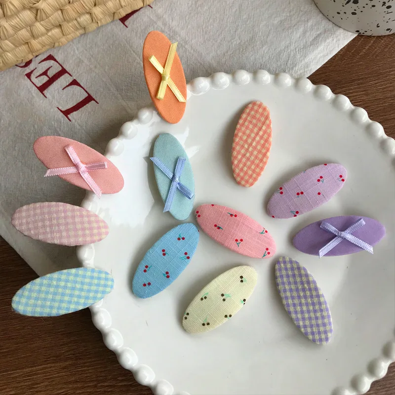3pcs Cute Oval Fabric Plaid Floral Hairpin Children's Fashion Versatile Side Bangs Broken Hair Clip Hair Accessories