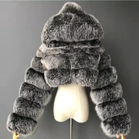 High Quality Furry Cropped Faux Fur Coats and Jackets Women Fluffy Top Coat With Hooded Winter Fur Jacket Manteau Femme 3