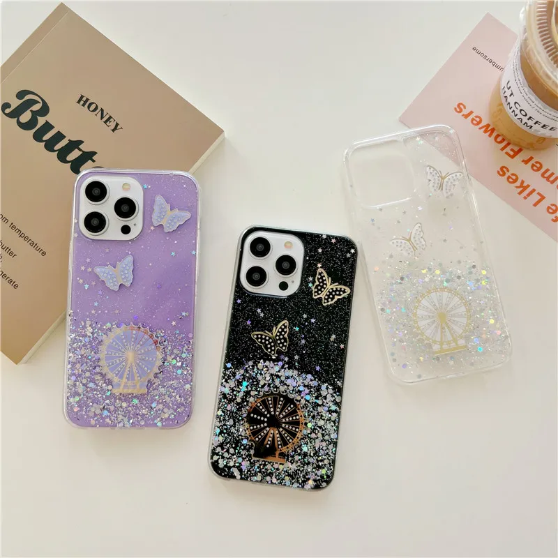 Glitter ruota panoramica Farfalla custodie per smartphone per OPPO A53 2020 A9 A5 A15 A16 A17 A8 A31 A92S A72 A74 A94 A54 4G_voghion.com