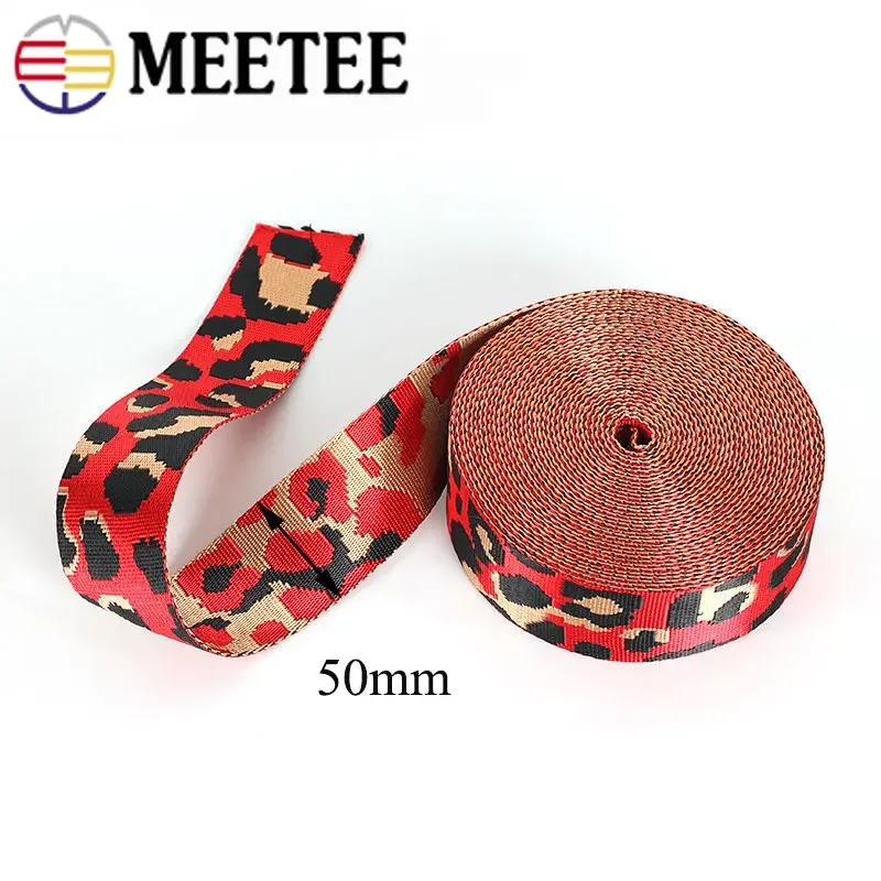 Webbing Craft Supplies Nylon Ribbon 2/5Meters Leopard Nylon Webbing 50mm Jacquard Ribbon Bags Strap Seat Belt Backpack Bias Tape 1.5mm Thick DIY Sewing Accessories