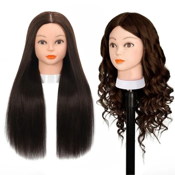 Premium Mannequin Head With Long Straight Hair 80% Human Hair & Wig Stand For Hairdresser Practice Training + DIY Hair Styling B