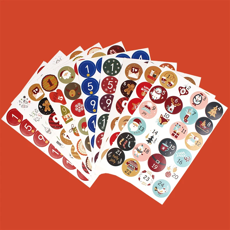 

Календарь с цифрами 1-24, многофункциональная герметичная наклейка «сделай сам», Подарочная коробка, упаковка конфет, печенья, этикетка, Декор, Рождественская наклейка с адвентом