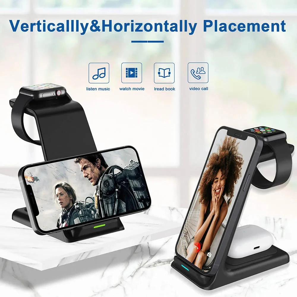 3 In 1 Wireless Charger Stand for iPhone 15 14 13 12 11 Pro max Apple Watch 9 8 7 Airpods Phone Holder 30W Fast Charging Station