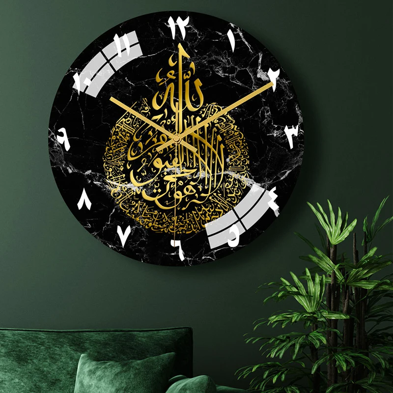 New Acrylic Mirror Decorative Clock Islamic Calligraphy Decoration Silent Wall Decor Home Clock Wall 3d Pendulum