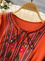 2026 New Spring Autumn Vacation Retro Ethnic Embroidery Dress Lantern Long Sleeve Waist Bohemian Dress A157 - Image 5