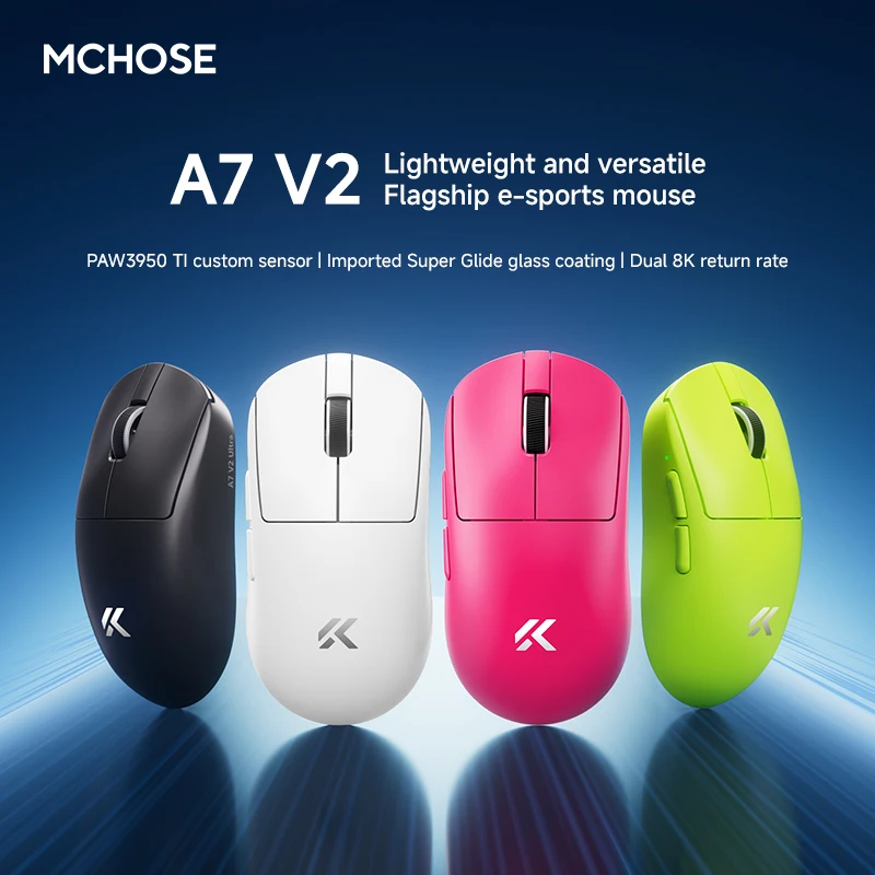 MCHOSE A7 V2 Ultra Gaming Mouse PAW3950Ti Super Sensor 20000FPS Tracking Accuracy 8kHz Polling Rate Low Latency Super Glide