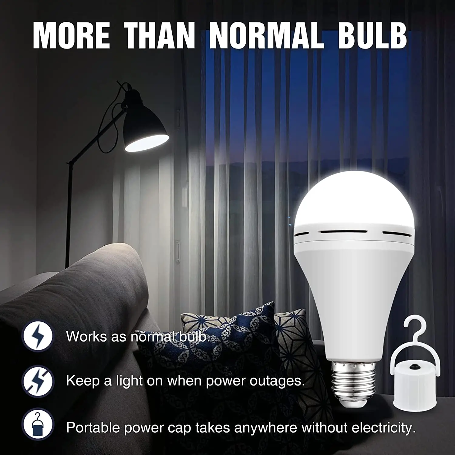 Bombillas LED recargables, bombillas LED mágicas de 7 W con control remoto,  luz blanca cálida de emergencia E26, lámpara de batería sin electricidad