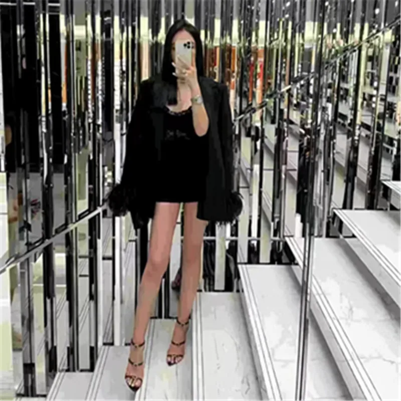 سترات مزدوجة الصدر للنساء، معطف طويل أنيق، ملابس ك...