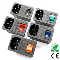 With 10A Fuse! Red Rocker Switch Fused IEC320 C14 Inlet Power Socket Fuse Switch Connector Plug Connector Red Green Blue Black 1