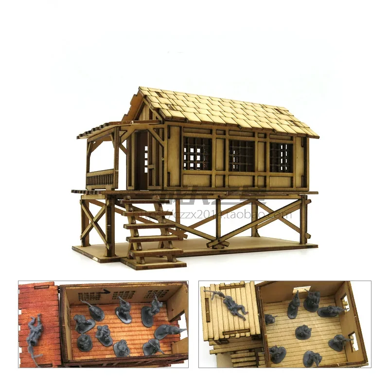 1:72 Southeast Asia Ancient Outdoor Taoyuan Architectural Scene Wooden Cabin Assembly Model Handmade Gift 2