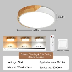 LED Smart Ceiling Light with Remote Control, Dimmable 3 - Color Lighting (3 Colors Change)