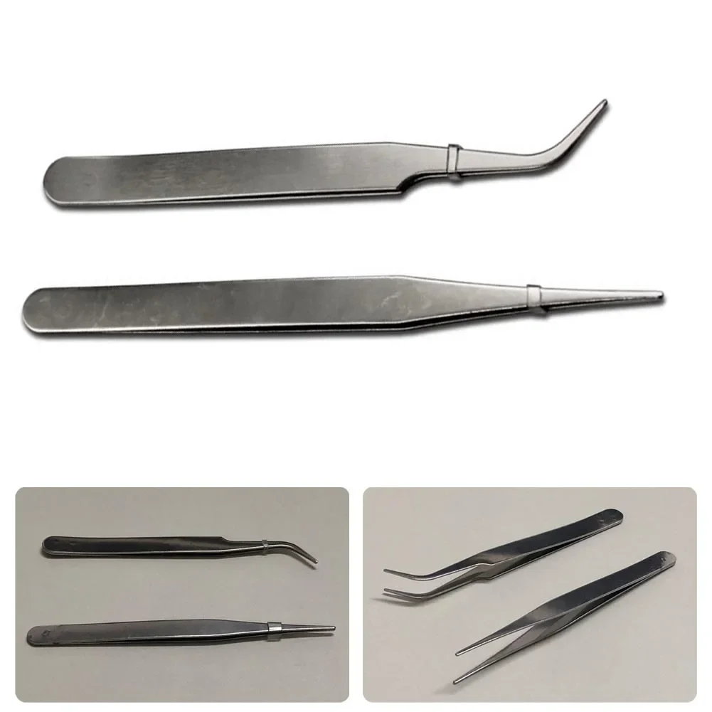 Stainless Steel Mini Tweezers Dismantling Repair Hand Tools Curved/Straight/Tip Silver Tweezers For Pick Up Small Parts 2pcs precision tweezers tweezer tool phone repair tweezers