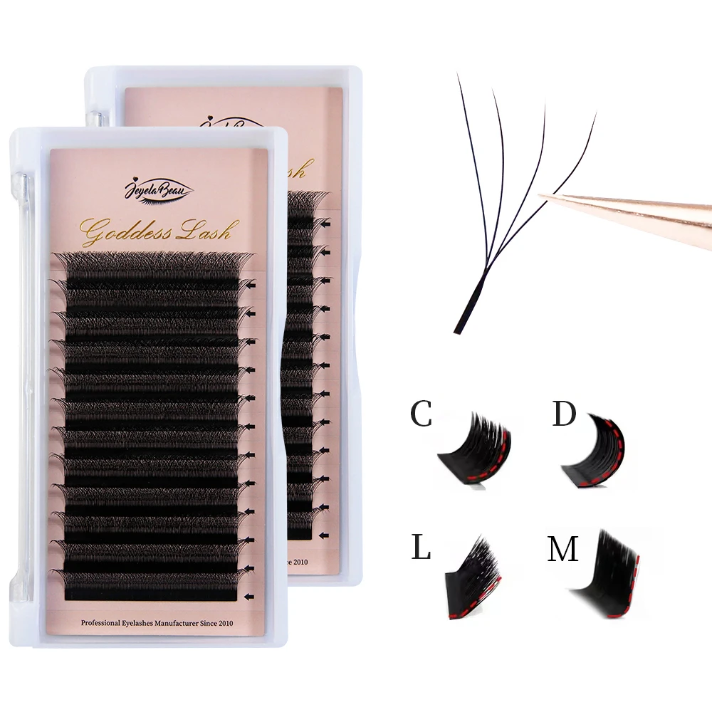 Extensions de cils 4DW en vison individuels, courbure M L C D, volume en éventail 3D en forme de W, noir, 4D, 0.07/0.10mm, naturel