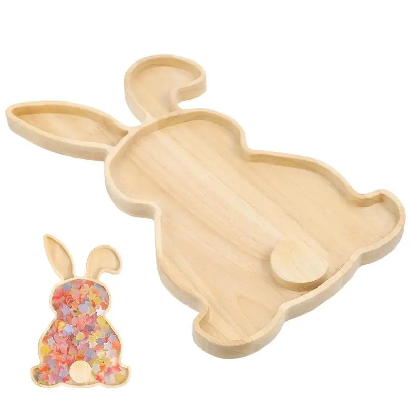 Easter Bunny Tray Wood Food Plate Fruit Serving Bread Display Wooden Spring Decor Kids Child Cake Decorations Easter Supplies 4