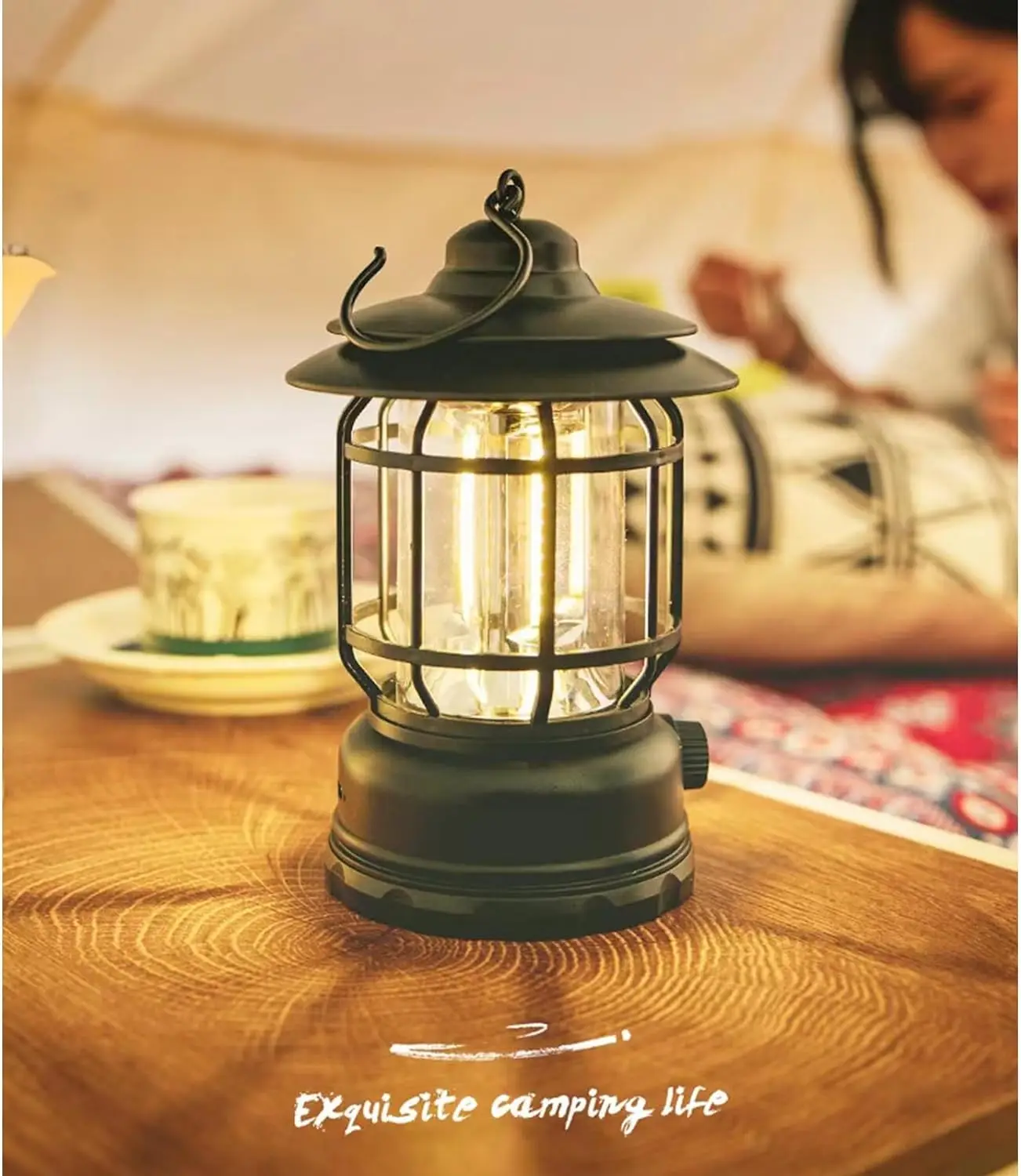 Flame Style Horse Lantern Retro Portable LED Light Adjustable Brightness Outdoor Camping Old Style Lanterns Camping Equipment