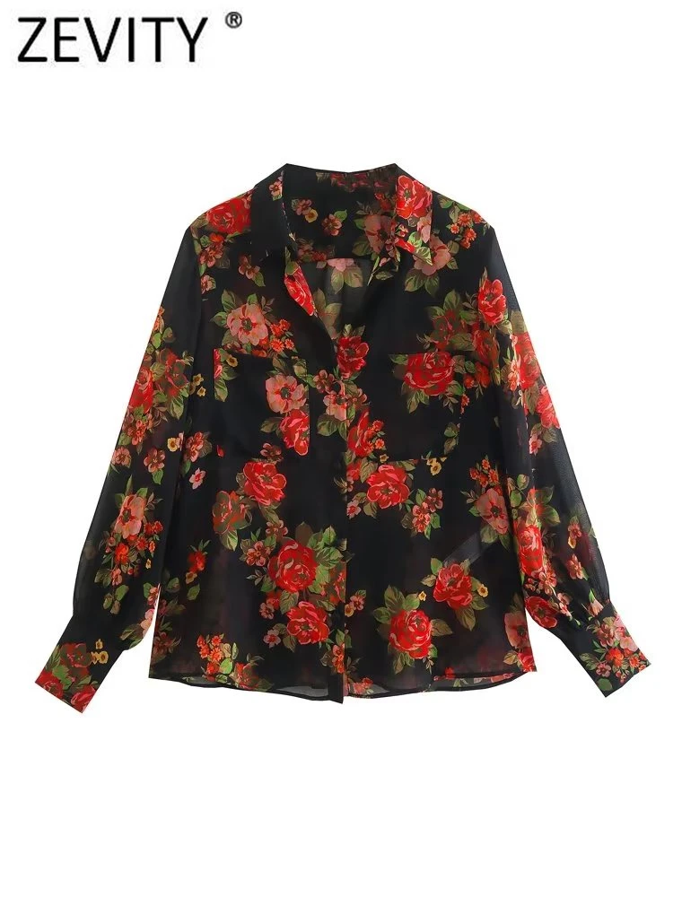 Floral Red Shirt Women Red Floral Shirt Clothing Zevity Chiffon
