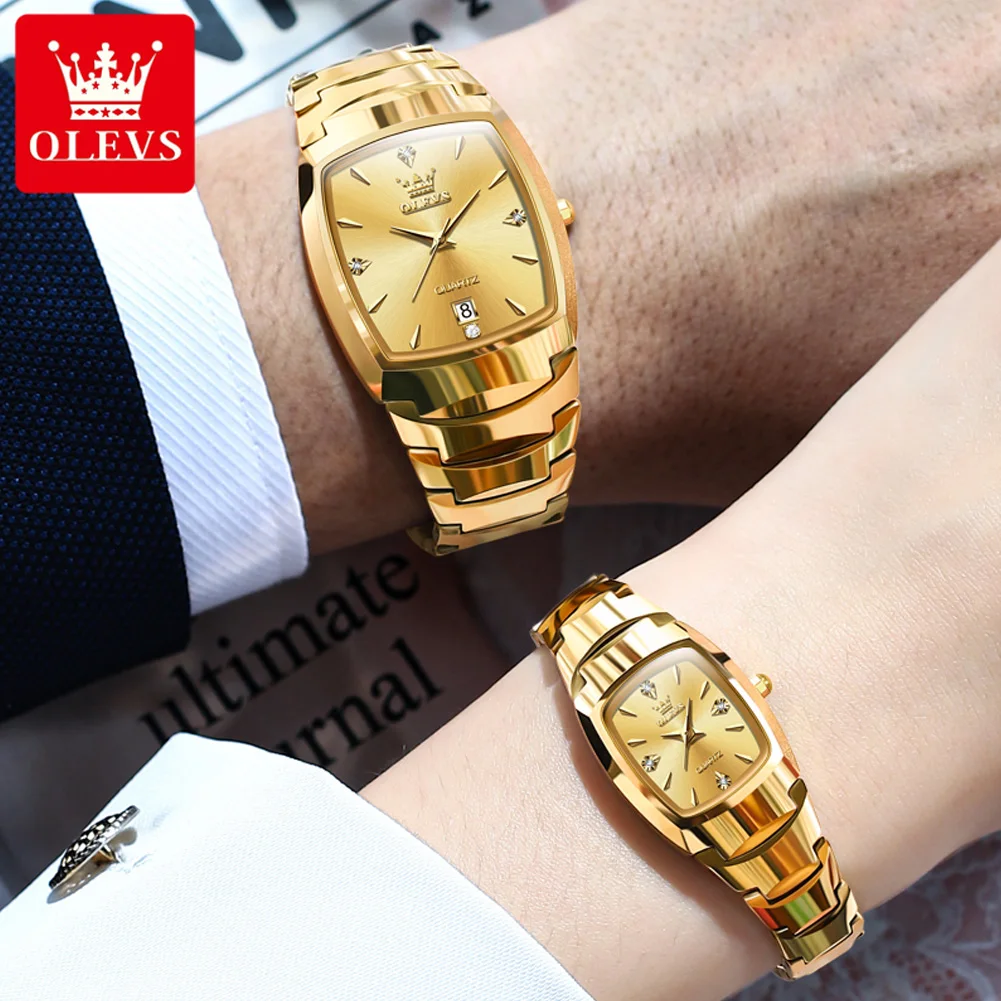 OLEVS 7006 Original Quartz Watch for Couple Tungsten steel Diamond Gold Watch Waterproof Gifts His Hers Watch Sets Couple Watch