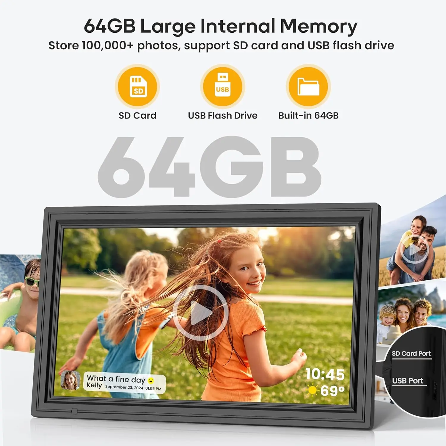 64GB 15.6" Large Digital Picture Frame, Uhale WiFi Electronic Photo Frames with 1920 x 1080 FHD IPS Touch Screen, Support Auto-R