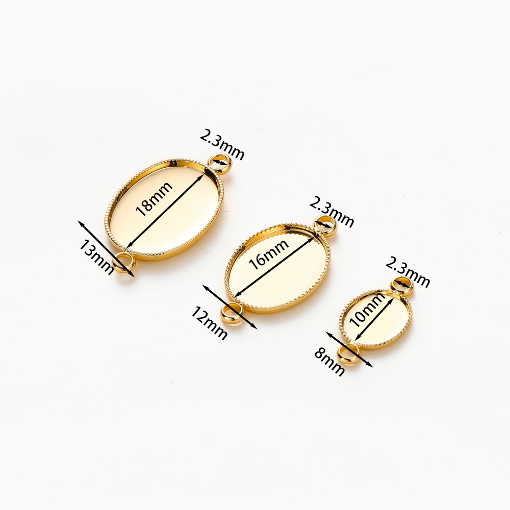 10 Stück 14K 18K vergoldeter Cabochon mit Doppelloch-Anhängerbasis, leere Tablett-Lünette, DIY handgefertigter Anhänger, Schmuckherstellung – Detail 1