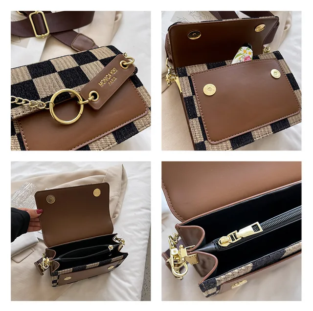  Maosanyue Handbag Simple Shoulder Bag Handbags Checkerboard  Mini Fabric Flap Crossbody Sling Bags for Women Luxury Brand Design Handbag  (Color : Brown, Size : 19 * 8.5 * 15cm) : Clothing, Shoes & Jewelry