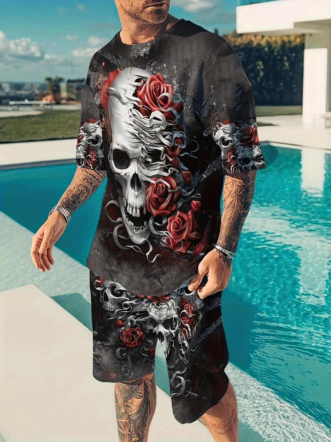 Goth Horror Skull 3D Print Punk T-Shirt Shorts 2 Piece Hip Hop Men Women's Fashion Streetwear Casual T-Shirt O-Neck Hot-selling 3
