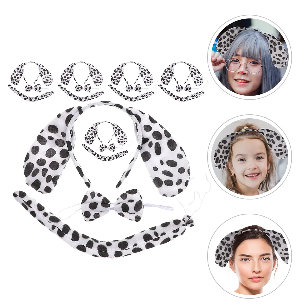 6 Sets Dalmatian Ears Headband Animal Costume Party Supplies Fabric Decorative Kids Bow Tie 2