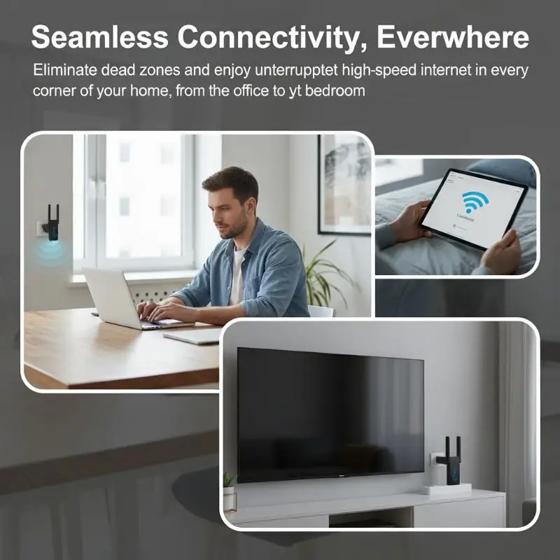 듀얼 밴드 WiFi USB 어댑터 1300Mbps – 2.4G/5GHz 802.11ac 4안테나 USB 3.0 Wi-Fi 동글(PC 노트북용), 드라이버 불필요