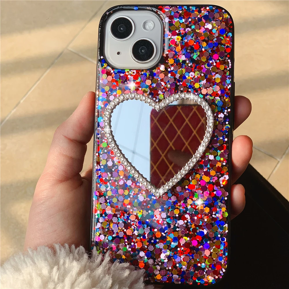 For iPhone 13 Pro Max 13 12 Pro Max Diamond Glitter Mirror Girl