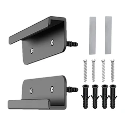 Universal Wall Mounted Tablet Stand Holder, Adhesive or Screw Installation, 2 Pack (Black)