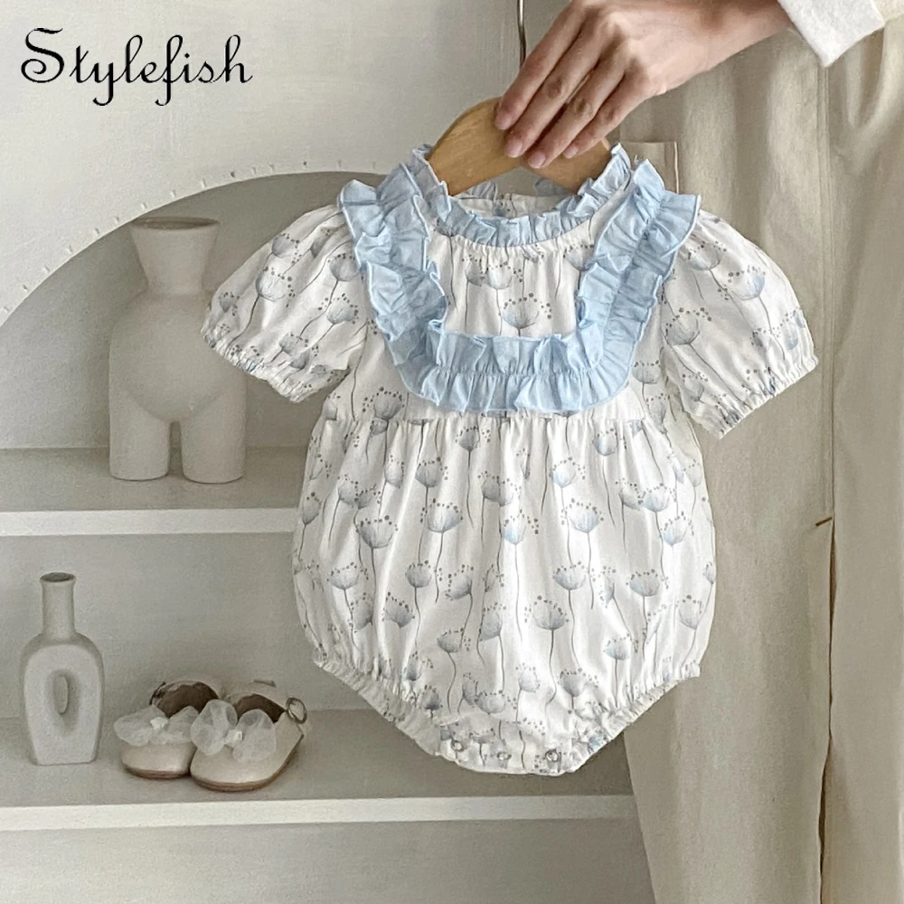 

Summer New Girl Baby 0-3 Year Old Dandelion Printed Short Sleeves Countryside Style Ha Yi Bag Pi Yi Bodysuit Climbing Clothes