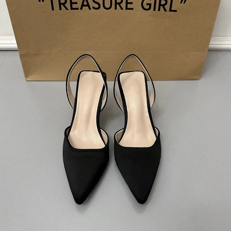 Brand Women Sandal Shoes Thin Low Heel 4cm Pumps Dress Shoes Ladies Fashion Pointed Toe Shallow Slingback Mules Platform Heels