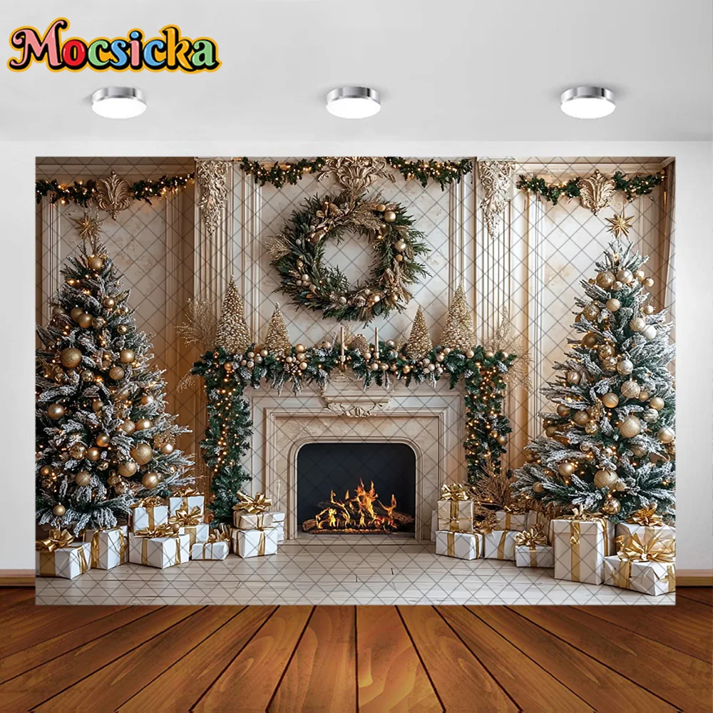 Mocsicka Photography Backdrops Christmas Garland Toy Bear Decoration ...